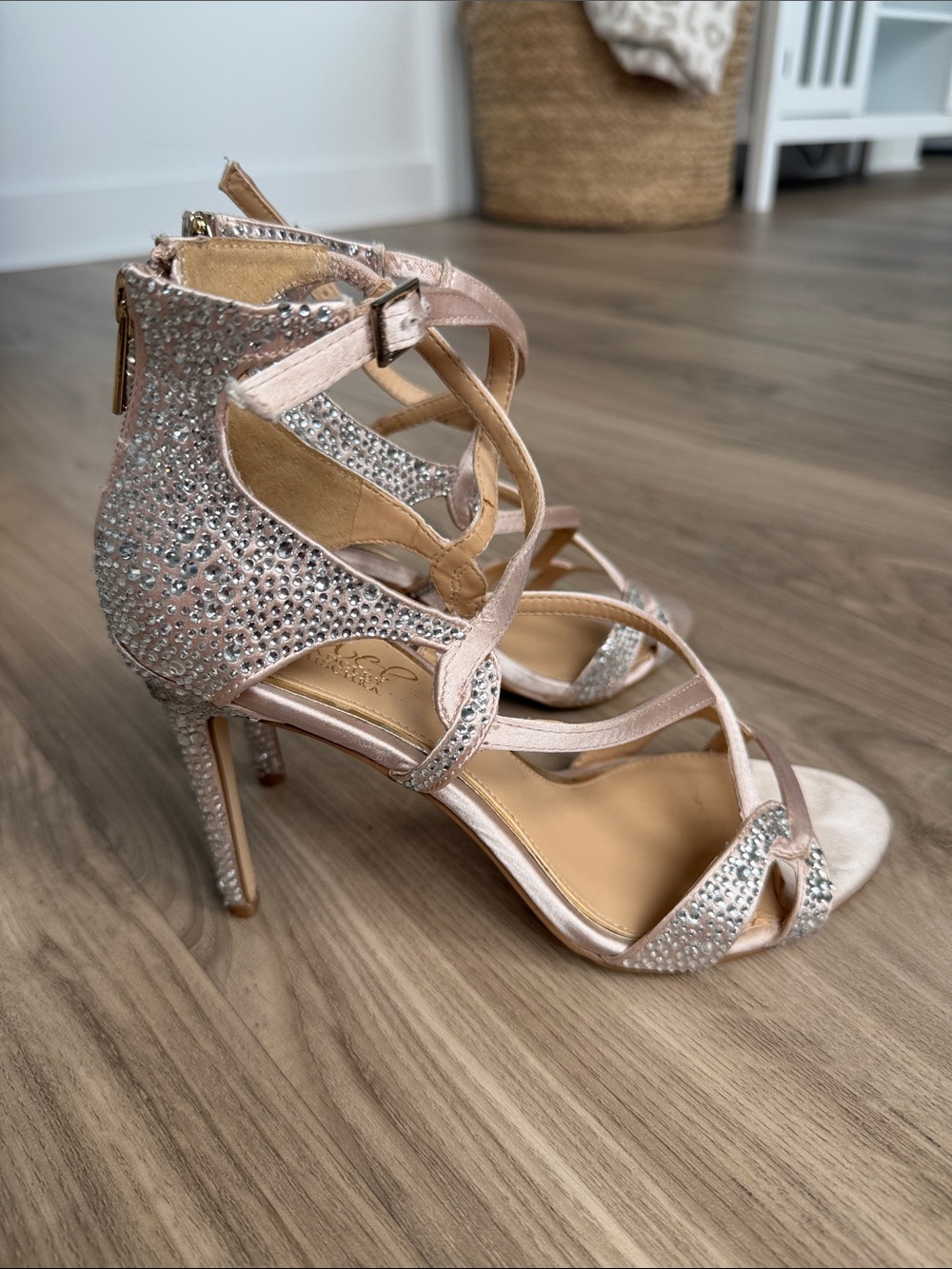 Badgley Mischa Strappy Rhinestone High Heel Sandals - Silver